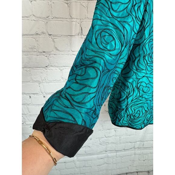 CARLISLE blue turquoise silk embroidered full zip blazer jacket size 10 - Picture 5 of 9